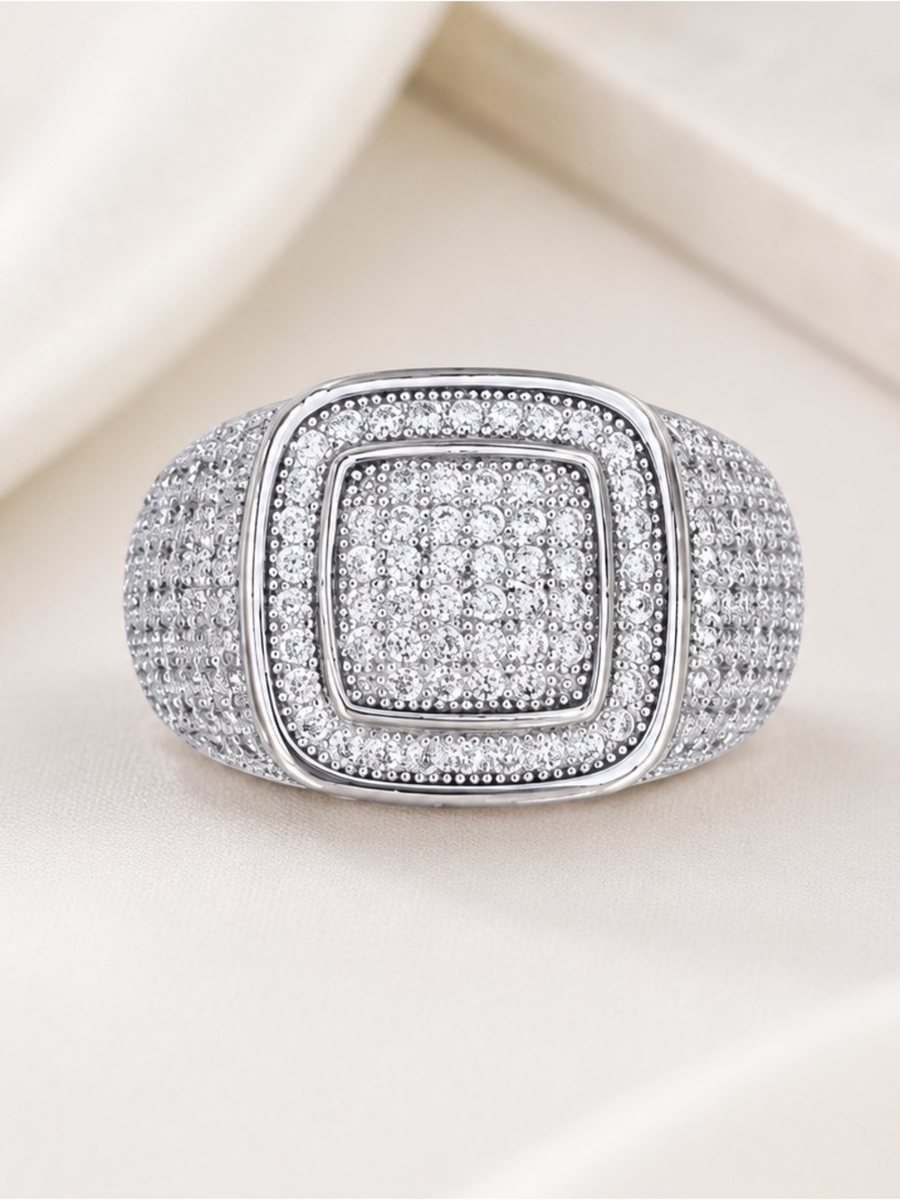 925 Sterling Silver CZ Pave Square Signet Iced Statement Ring Mens Size 13